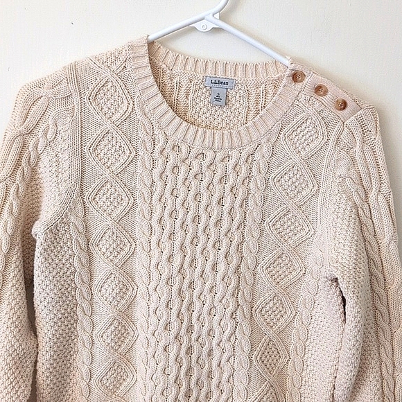 Vintage Women's L.L. Bean 100% Cotton Crewneck Cable Knit Sweater Cream Size S - Picture 3 of 8